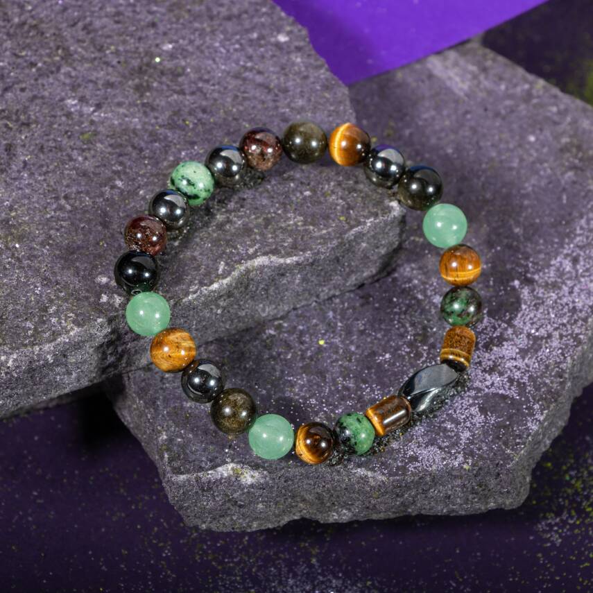 Oğlak Burcu Bileklik Dumanlı Kuvars, Dumortierit, Golden Obsidyen, Jasper, Kaplan Gözü - 5