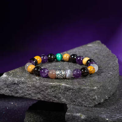 Oğlak Burcu Bileklik Dumanlı Kuvars, Kaplan Gözü, Kırmızı Akik, Pembe Kuvars, Selenit - Osmanlı Doğaltaş