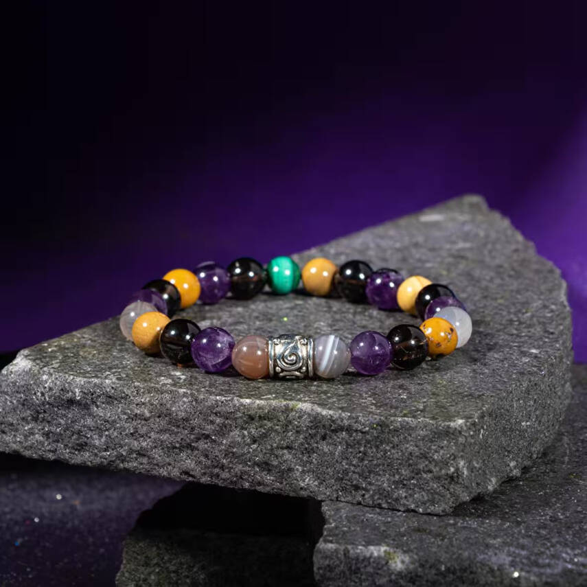 Oğlak Burcu Bileklik Dumanlı Kuvars, Kaplan Gözü, Kırmızı Akik, Pembe Kuvars, Selenit - 1