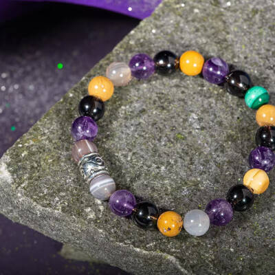 Oğlak Burcu Bileklik Dumanlı Kuvars, Kaplan Gözü, Kırmızı Akik, Pembe Kuvars, Selenit - 3