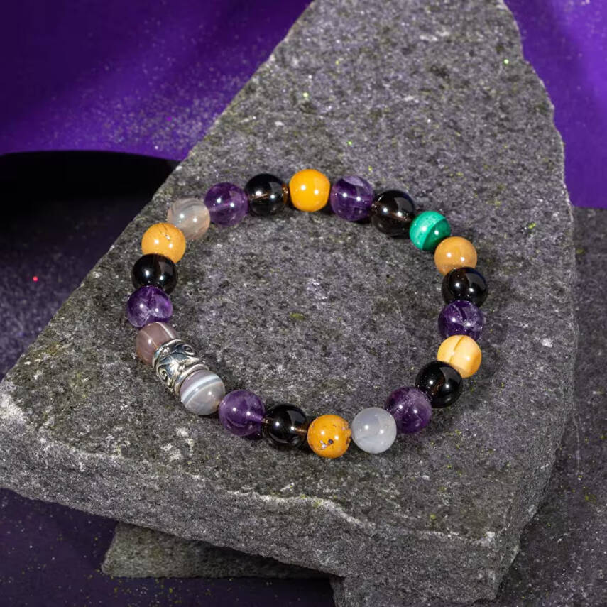 Oğlak Burcu Bileklik Dumanlı Kuvars, Kaplan Gözü, Kırmızı Akik, Pembe Kuvars, Selenit - 4