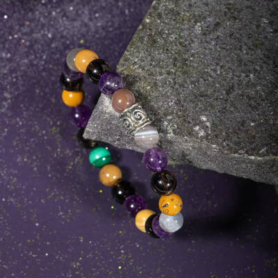 Oğlak Burcu Bileklik Dumanlı Kuvars, Kaplan Gözü, Kırmızı Akik, Pembe Kuvars, Selenit - 6