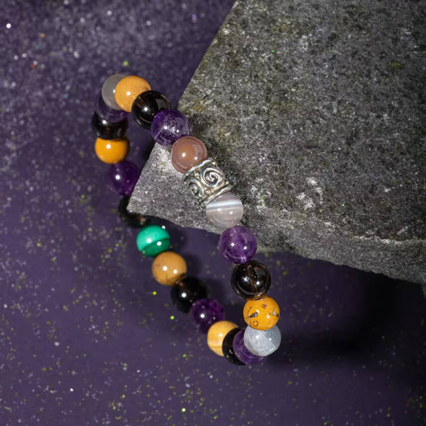 Oğlak Burcu Bileklik Dumanlı Kuvars, Kaplan Gözü, Kırmızı Akik, Pembe Kuvars, Selenit - 6