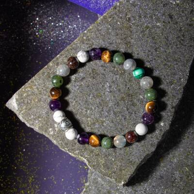 Oğlak Burcu Bileklik Dumanlı Kuvars, Kaplan Gözü, Kırmızı Akik, Pembe Kuvars, Selenit - Osmanlı Doğaltaş