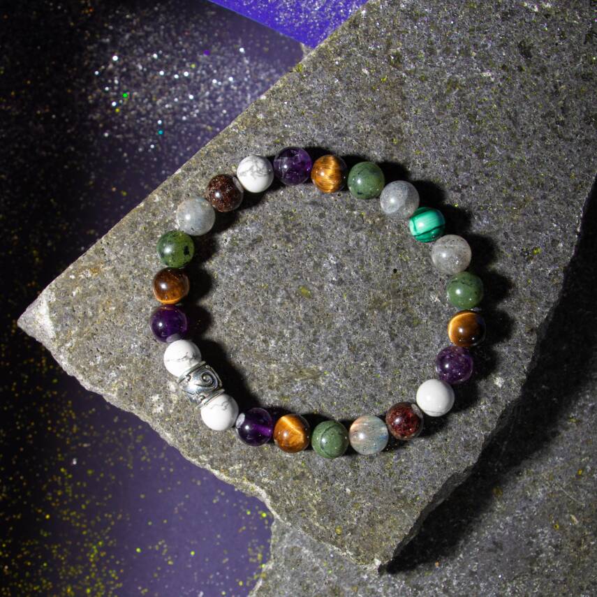 Oğlak Burcu Bileklik Dumanlı Kuvars, Kaplan Gözü, Kırmızı Akik, Pembe Kuvars, Selenit - 1