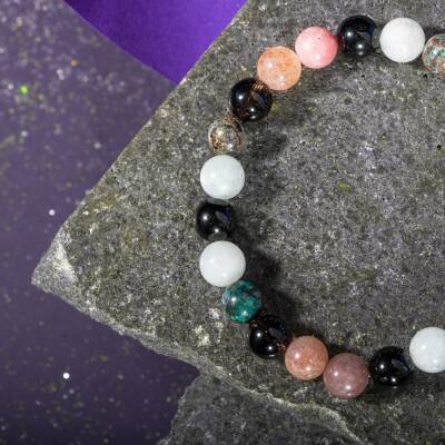 Oğlak Burcu Bileklik Dumanlı Kuvars, Kaplan Gözü, Kırmızı Akik, Pembe Kuvars, Selenit - 4