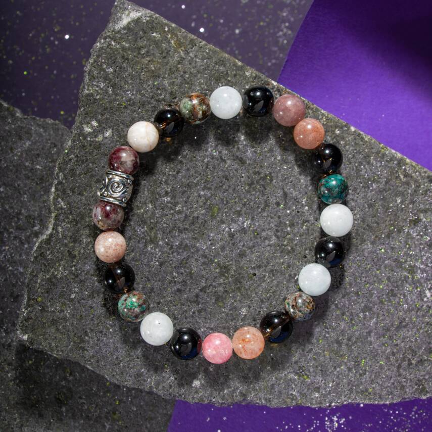 Oğlak Burcu Bileklik Dumanlı Kuvars, Kaplan Gözü, Kırmızı Akik, Pembe Kuvars, Selenit - 5