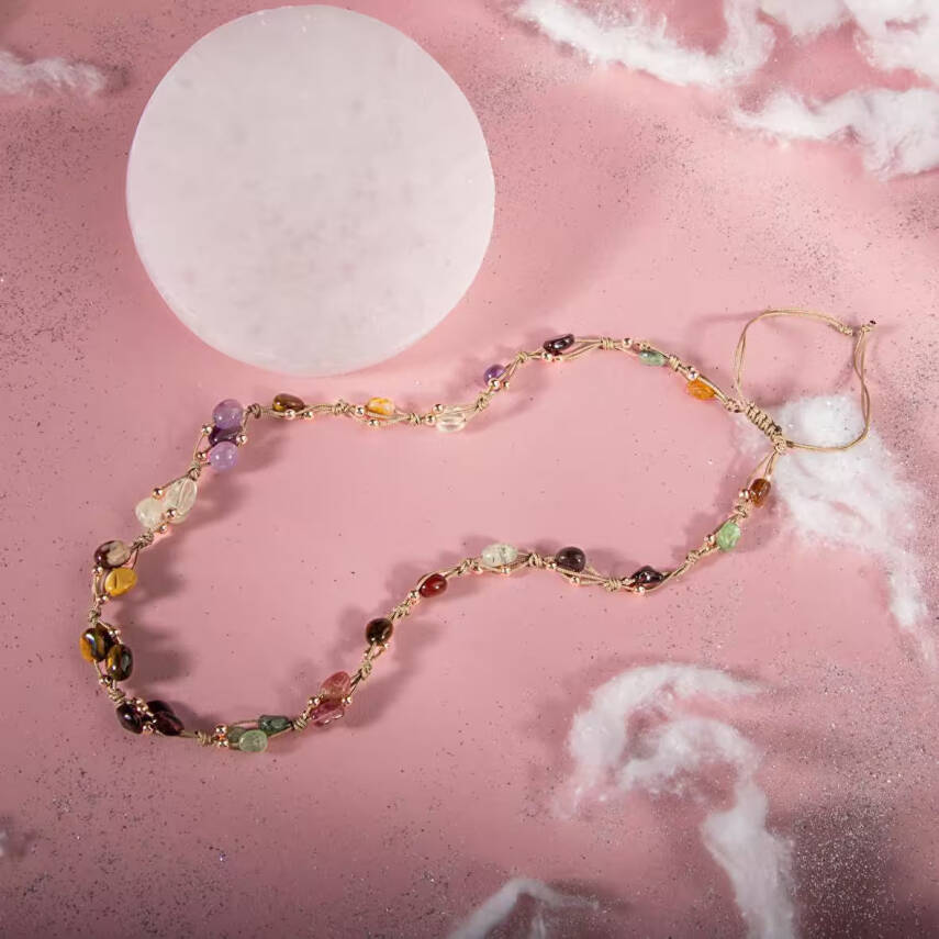 Oğlak Burcu Kolye Ametist, Bordo Granat Lal, Jasper, Kaplan Gözü, Kunzit, Prehnit, Renkli Turmalin - 1