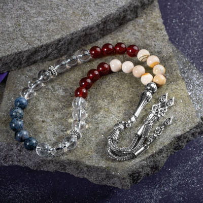 Oğlak Burcu Tesbih Dumortierit, Jasper, Kırmızı Akik, Kristal Kuvars - 5