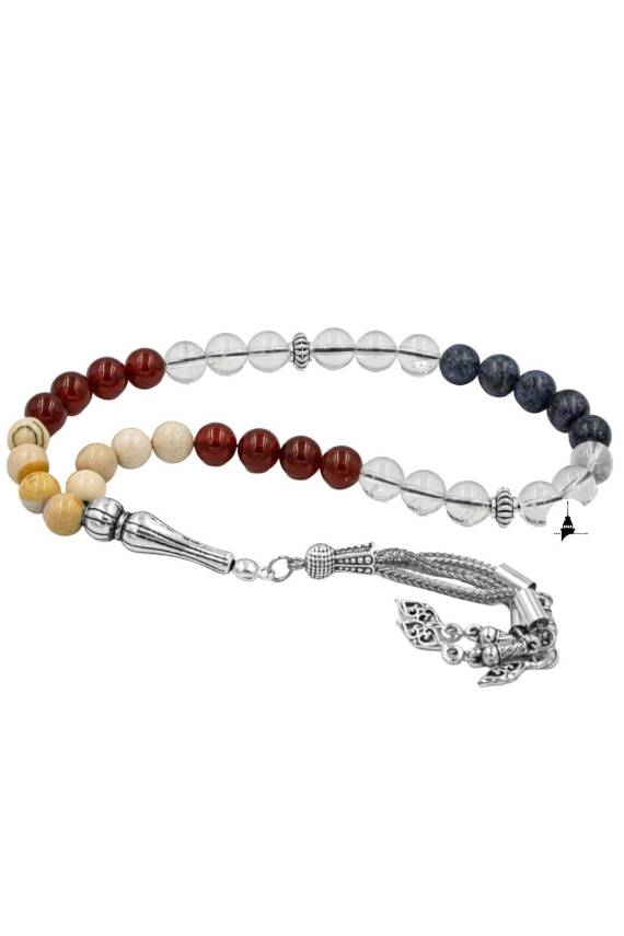 Oğlak Burcu Tesbih Dumortierit, Jasper, Kırmızı Akik, Kristal Kuvars - 6