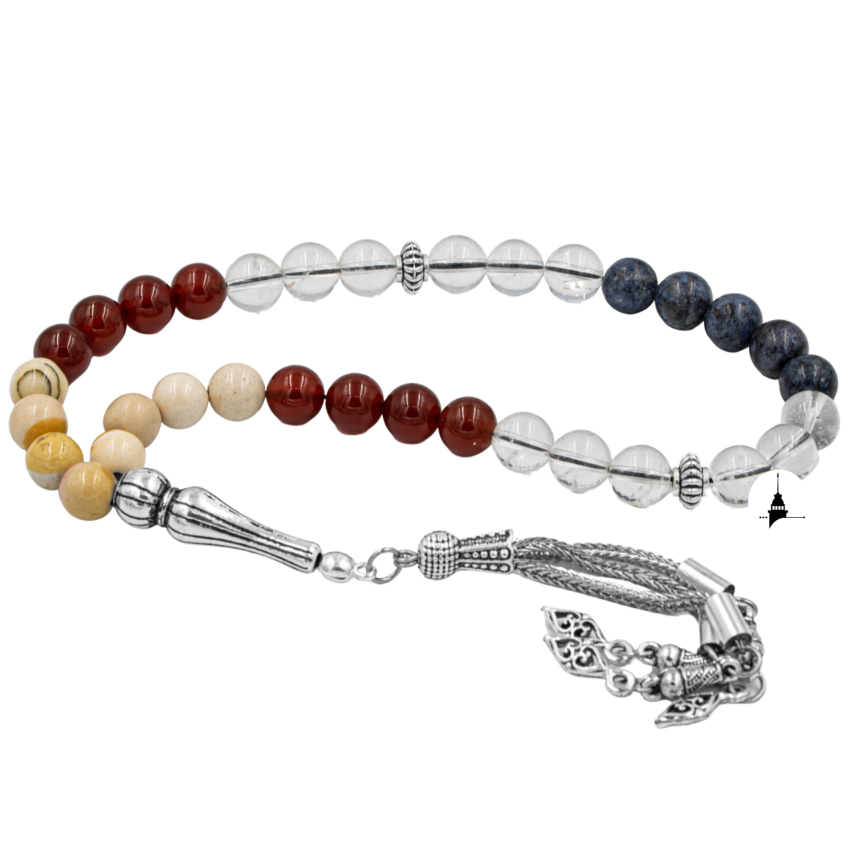 Oğlak Burcu Tesbih Dumortierit, Jasper, Kırmızı Akik, Kristal Kuvars - 1