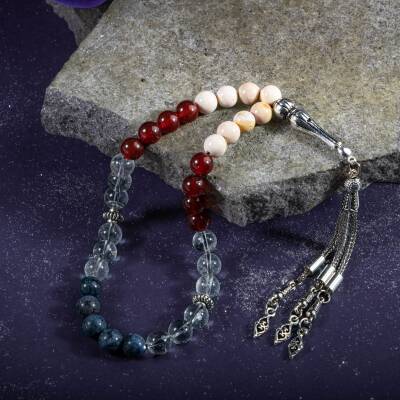 Oğlak Burcu Tesbih Dumortierit, Jasper, Kırmızı Akik, Kristal Kuvars - 3