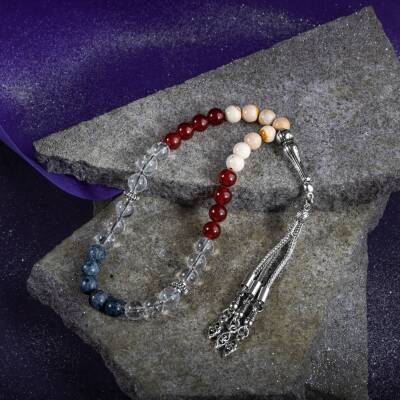 Oğlak Burcu Tesbih Dumortierit, Jasper, Kırmızı Akik, Kristal Kuvars - 4