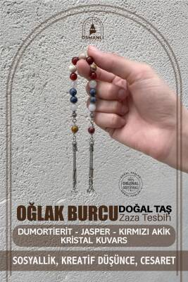 Oğlak Burcu Zaza Tesbih Doğal Taş Dumortierit, Jasper, Kırmızı Akik, Kristal Kuvars - 2