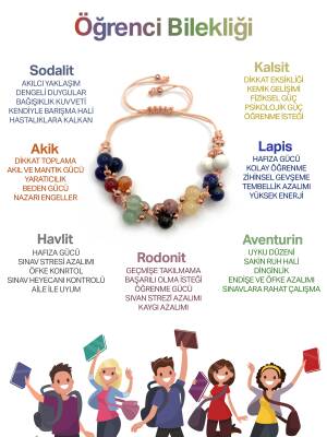 Öğrenci Bilekliği Doğal Taş Merdiven Kapama İpli Model Lapis - Sodalit - Karnelyan Akik - Kalsit - Aventurin - Rodonit - Havlit - Osmanlı Doğaltaş