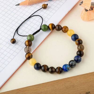 Öğrenci Doğal Taş Bileklik-Karlı Obsidyen-Lapis-Kaplan Gözü-Dumanlı Kuvars-Sodalit-Kalsit-Yeşim - Osmanlı Doğaltaş