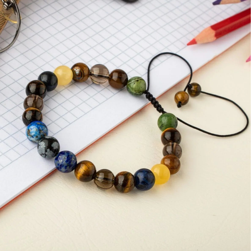 Öğrenci Doğal Taş Bileklik-Karlı Obsidyen-Lapis-Kaplan Gözü-Dumanlı Kuvars-Sodalit-Kalsit-Yeşim - 3