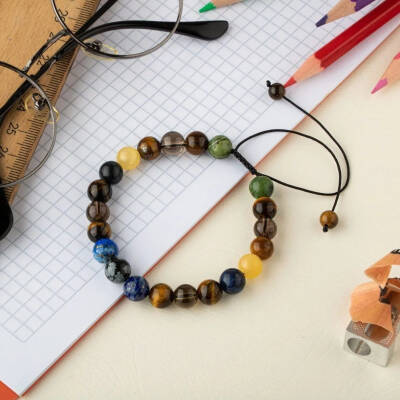 Öğrenci Doğal Taş Bileklik-Karlı Obsidyen-Lapis-Kaplan Gözü-Dumanlı Kuvars-Sodalit-Kalsit-Yeşim - 4