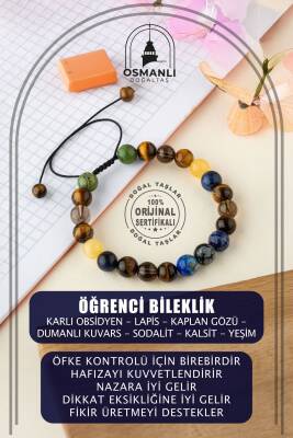 Öğrenci Doğal Taş Bileklik-Karlı Obsidyen-Lapis-Kaplan Gözü-Dumanlı Kuvars-Sodalit-Kalsit-Yeşim - 5