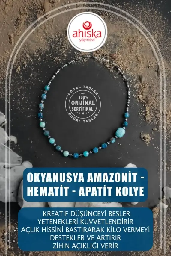Okyanusya Amazonit - Hematit - Apatit Doğal Taş Kolye - 1