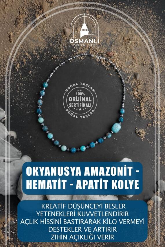 Okyanusya Amazonit - Hematit - Apatit Doğal Taş Kolye - 1