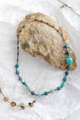 Okyanusya Amazonit - Hematit - Apatit Doğal Taş Kolye - 3