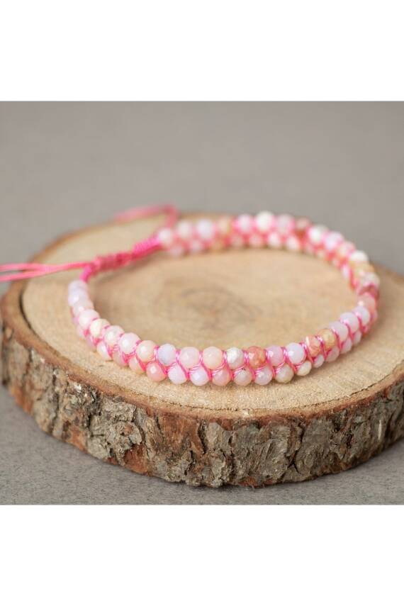 Opal Pembe 3-4mm Çift Sıra Doğal Taş Bileklik - 1