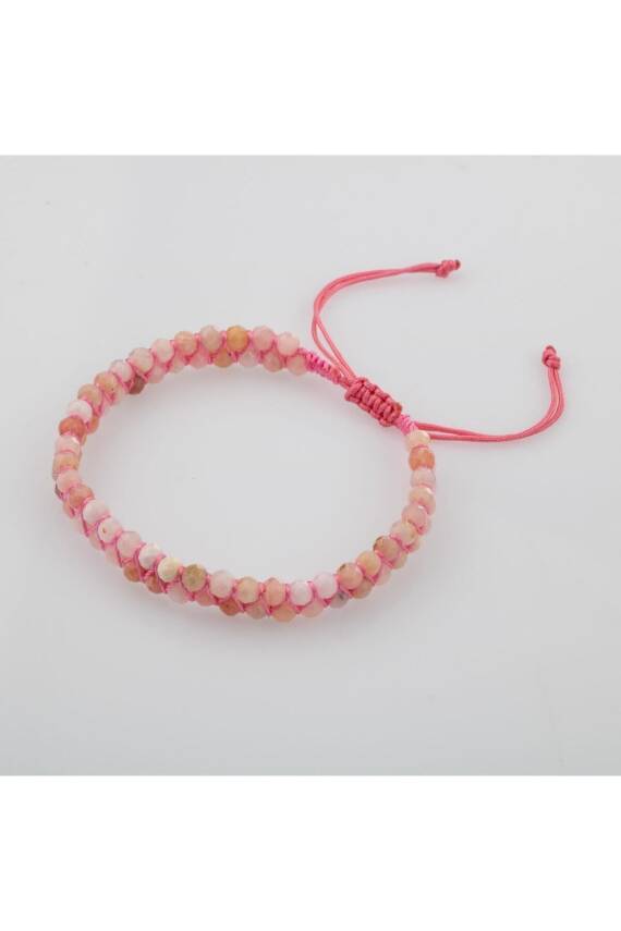 Opal Pembe 3-4mm Çift Sıra Doğal Taş Bileklik - 2