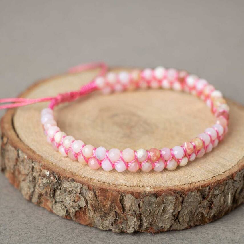 Opal Pembe 3-4mm Çift Sıra Doğal Taş Bileklik - 1