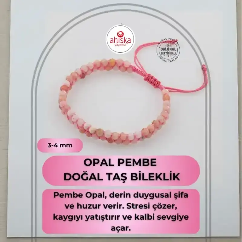 Opal Pembe 3-4mm Çift Sıra Doğal Taş Bileklik - 2