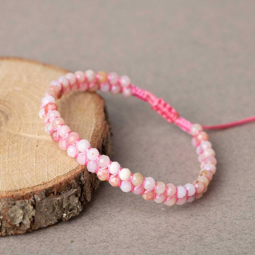 Opal Pembe 3-4mm Çift Sıra Doğal Taş Bileklik - 3