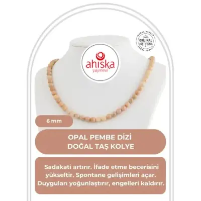 Opal Pembe 6 mm Dizi Doğal Taş Kolye - 1