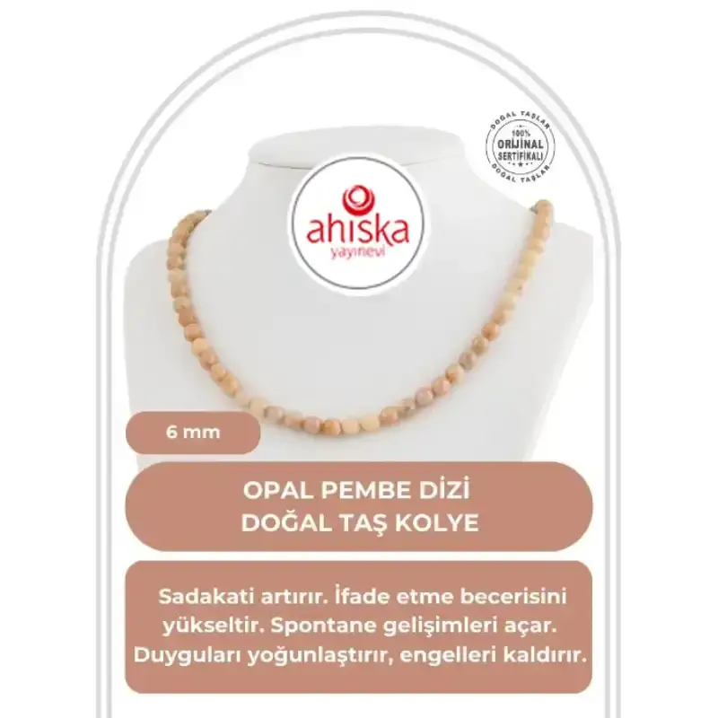 Opal Pembe 6 mm Dizi Doğal Taş Kolye - 1