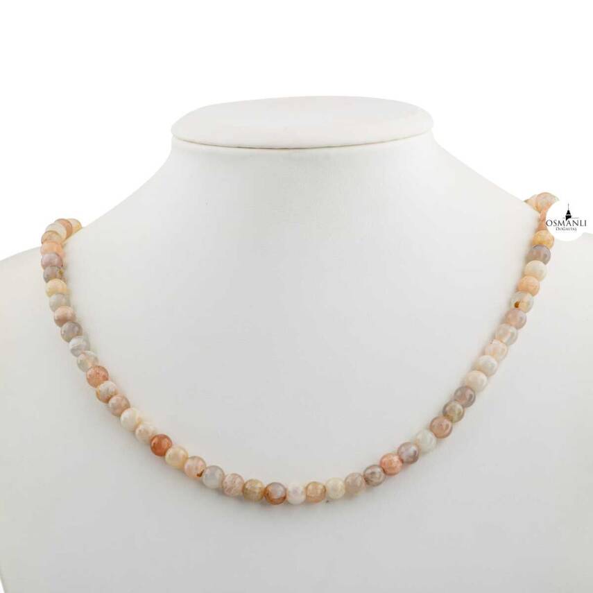 Opal Pembe 6 mm Dizi Doğal Taş Kolye - 2