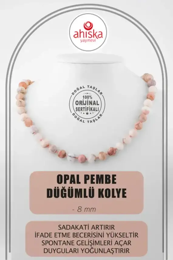 Opal Pembe 8 mm Düğümlü Doğal Taş Kolye - 1