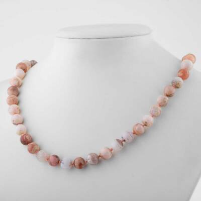 Opal Pembe 8 mm Düğümlü Doğal Taş Kolye - Doğal Taş (1)