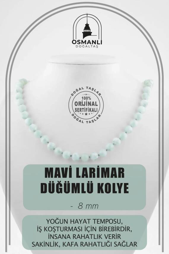 Opal Pembe 8 mm Düğümlü Doğal Taş Kolye - 1