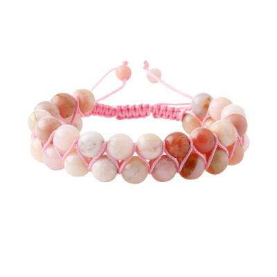 Opal Pembe 8mm Çift Sıra Makrome Doğal Taş Bileklik - Doğal Taş