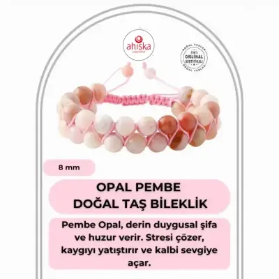 Opal Pembe 8mm Çift Sıra Makrome Doğal Taş Bileklik - Doğal Taş (1)