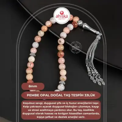 Opal Pembe Doğal Taş Tesbih 33lük - 8mm - Doğal Taş (1)