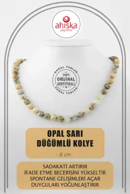Opal Sarı 8 mm Düğümlü Doğal Taş Kolye - 1