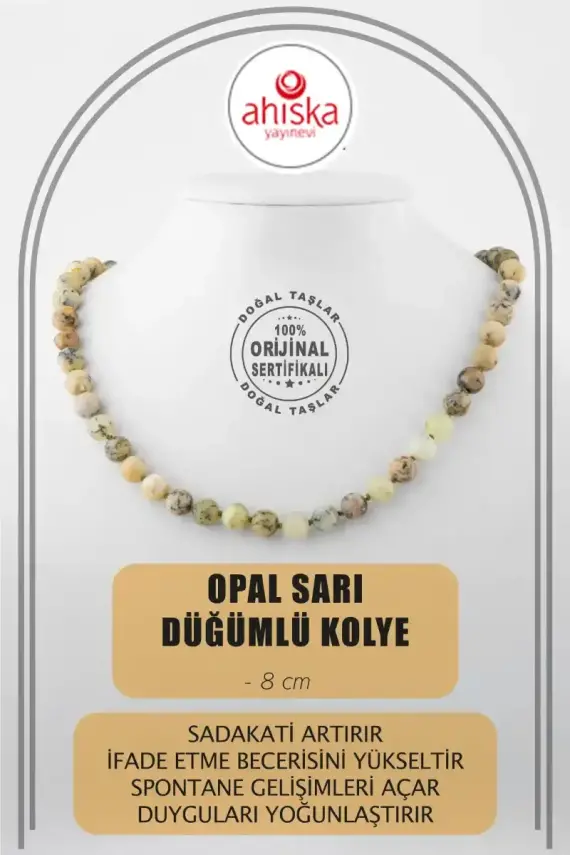Opal Sarı 8 mm Düğümlü Doğal Taş Kolye - 1