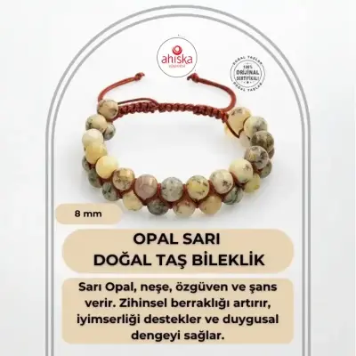 Opal Sarı 8mm Çift Sıra Makrome Doğal Taş Bileklik - Doğal Taş (1)
