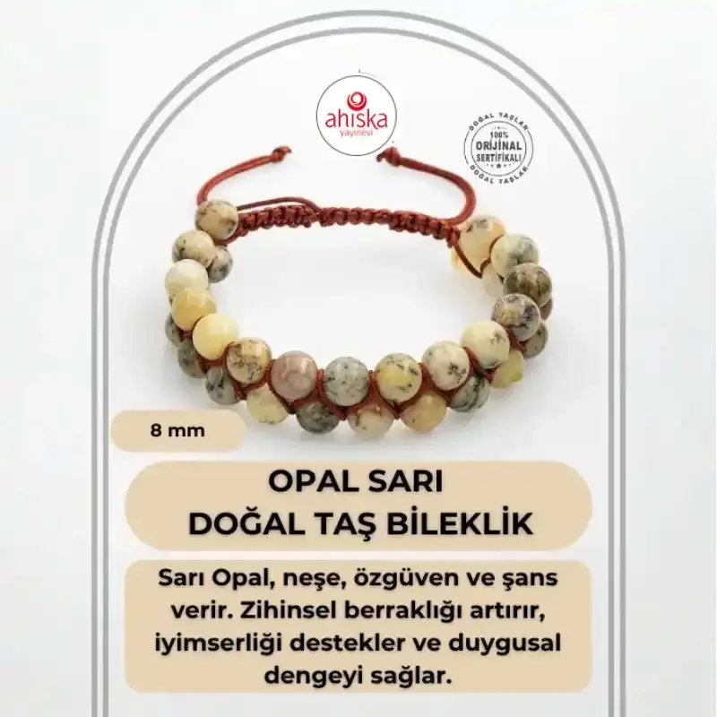 Opal Sarı 8mm Çift Sıra Makrome Doğal Taş Bileklik - 2