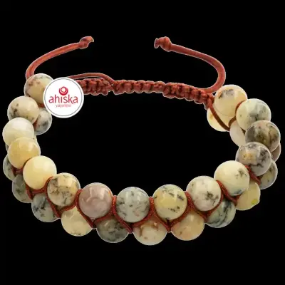 Opal Sarı 8mm Çift Sıra Makrome Doğal Taş Bileklik - 3