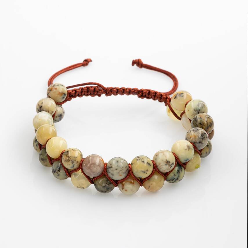 Opal Sarı 8mm Çift Sıra Makrome Doğal Taş Bileklik - 1
