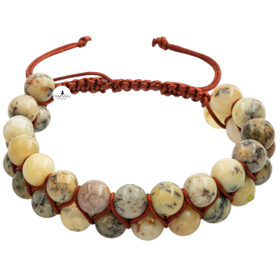 Opal Sarı 8mm Çift Sıra Makrome Doğal Taş Bileklik - 3