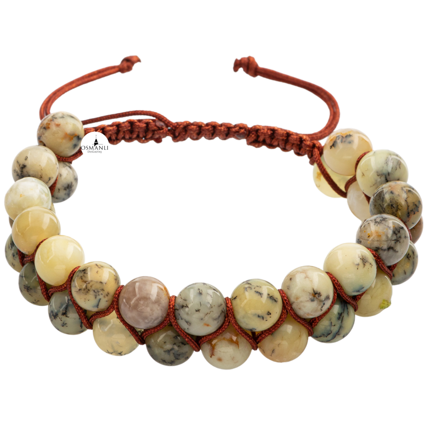 Opal Sarı 8mm Çift Sıra Makrome Doğal Taş Bileklik - 3