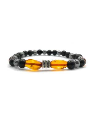 Orijinal Hakiki Kehribar - Shungite (Şungit) - Hematit Doğal Taş Misinalı Bileklik 6mm - 3
