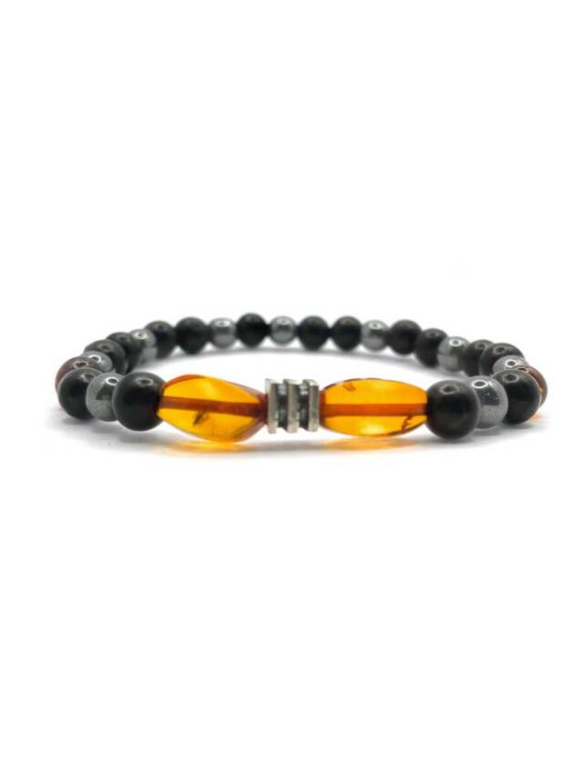 Orijinal Hakiki Kehribar - Shungite (Şungit) - Hematit Doğal Taş Misinalı Bileklik 6mm - 3